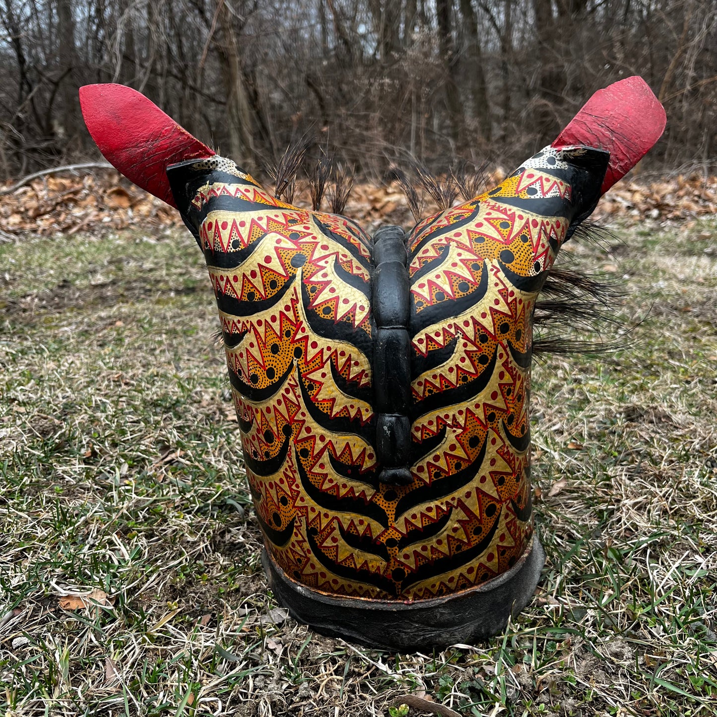 Vintage leather Danza Del Tigre jaguar mask.