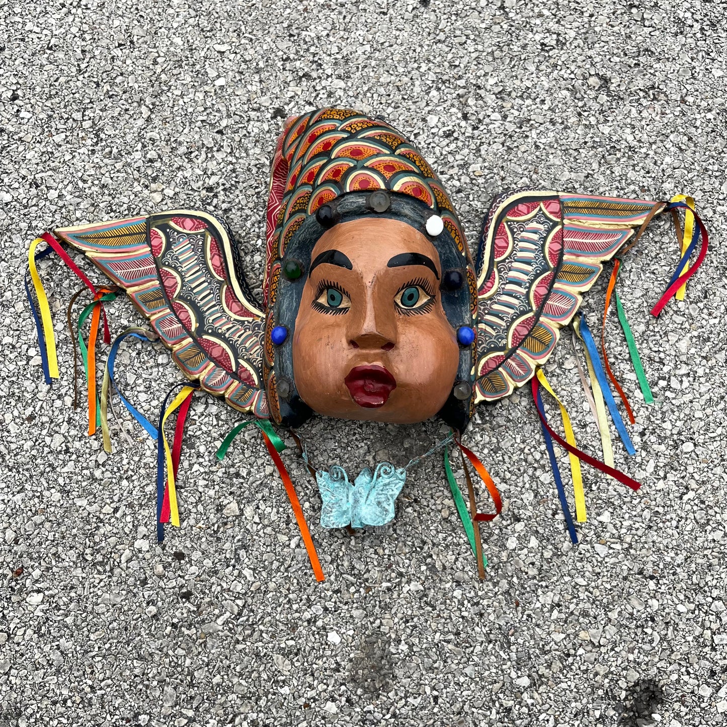 Vintage hand crafted Mexican mermaid cherub with ribbons.