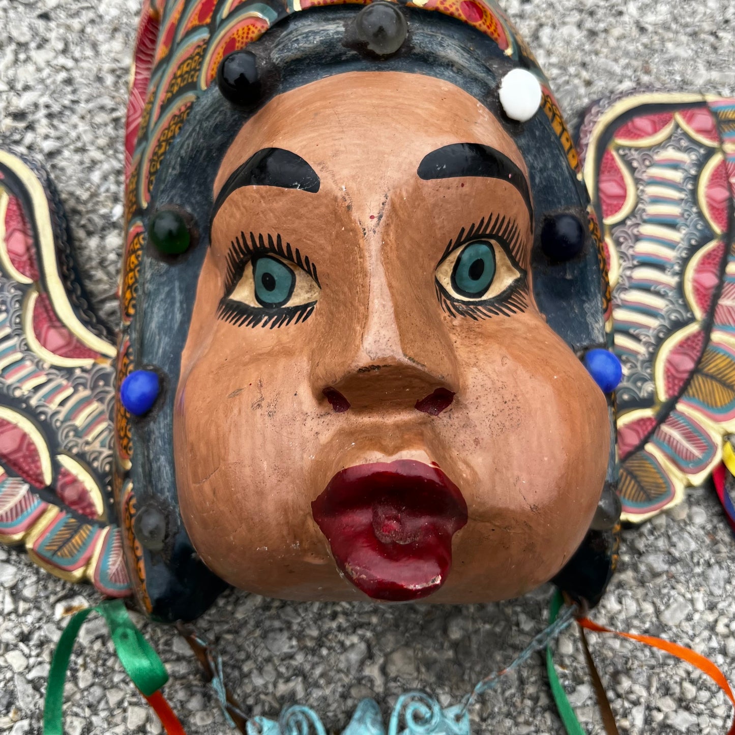 Vintage hand crafted Mexican mermaid cherub with ribbons.