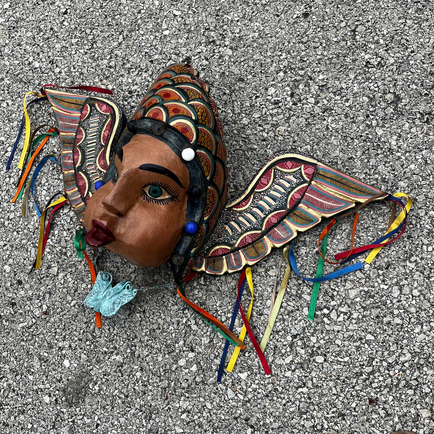 Vintage hand crafted Mexican mermaid cherub with ribbons.