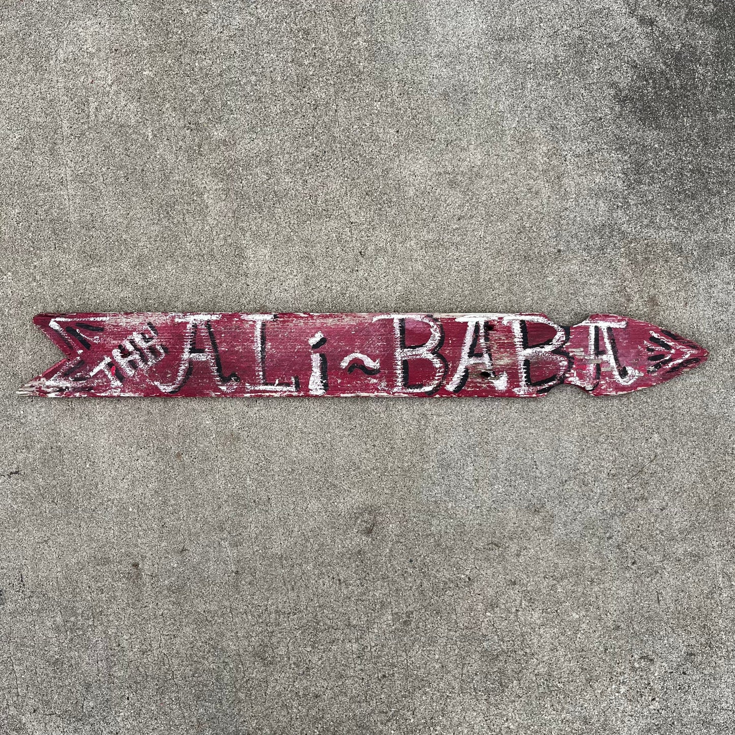 1970s "The Ali Baba" directional wooden circus plank.