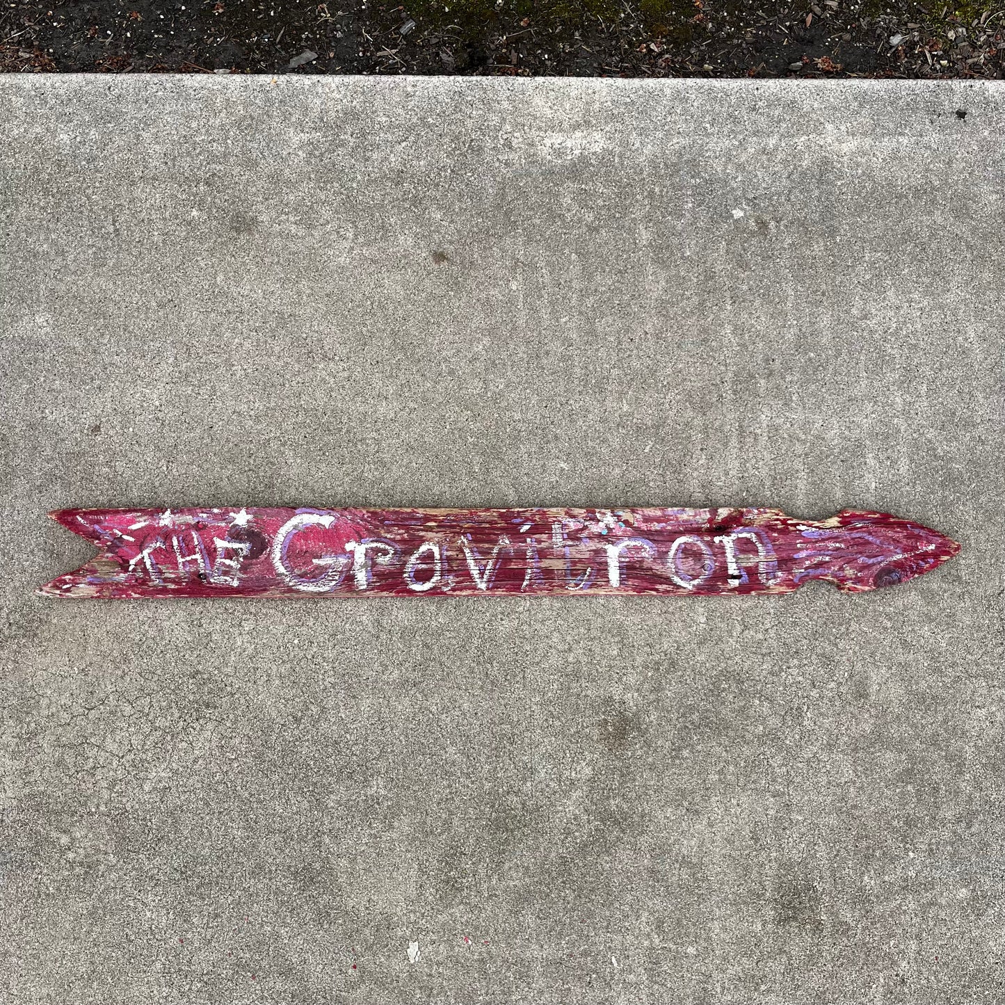 1970s "The Gravitron" directional wooden circus plank.