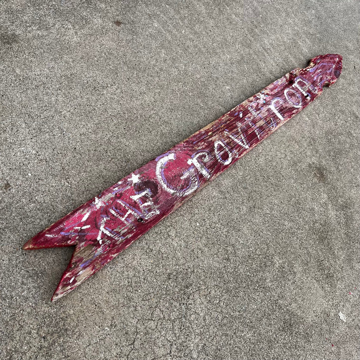 1970s "The Gravitron" directional wooden circus plank.