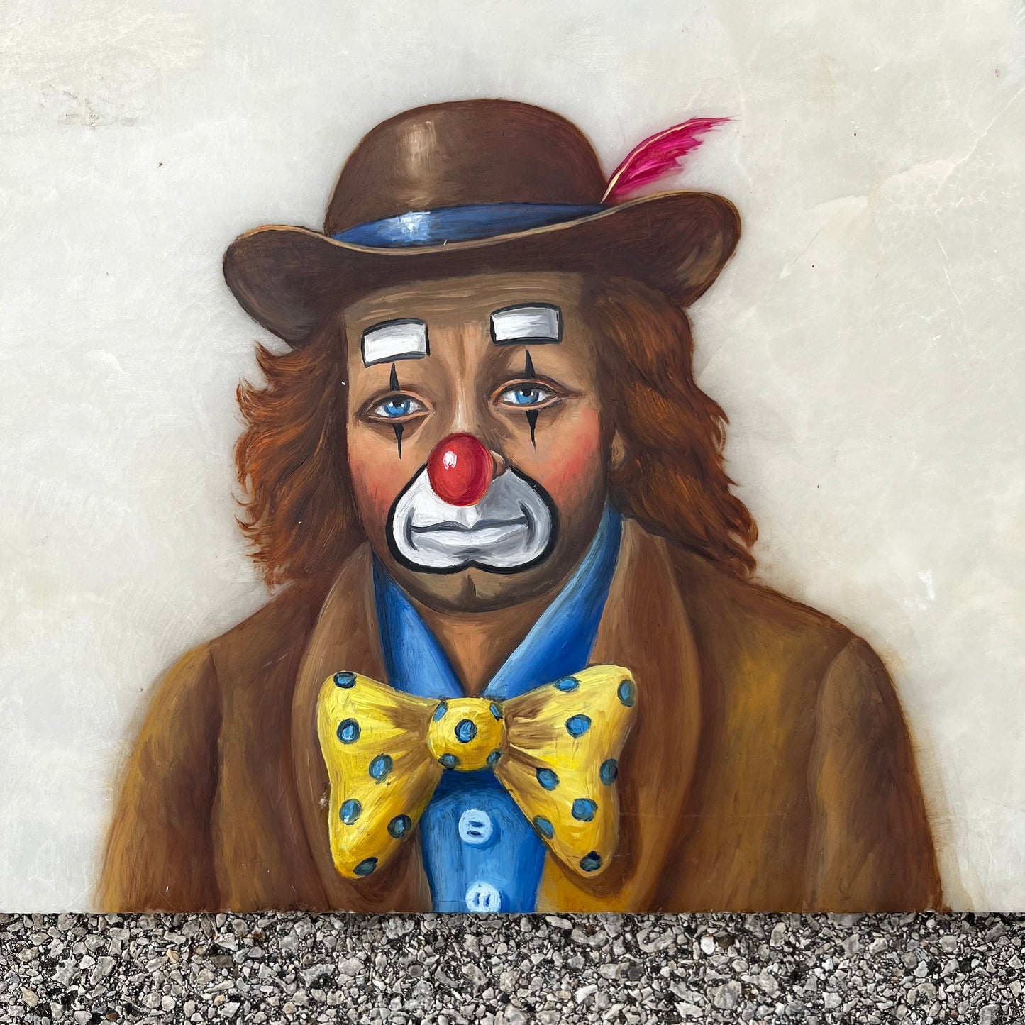 1980s Original clown painting on marble.