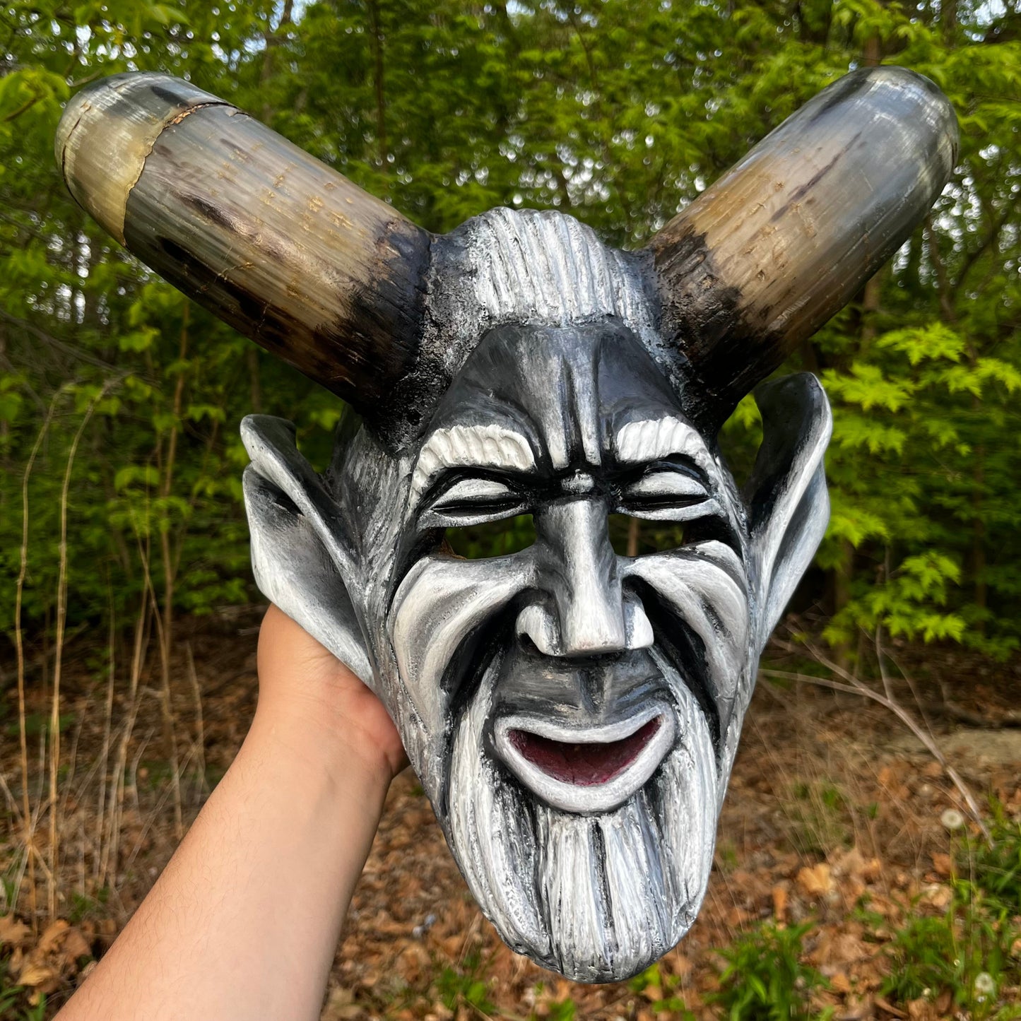 Vintage Hand crafted Krampus mask with real bull horns.