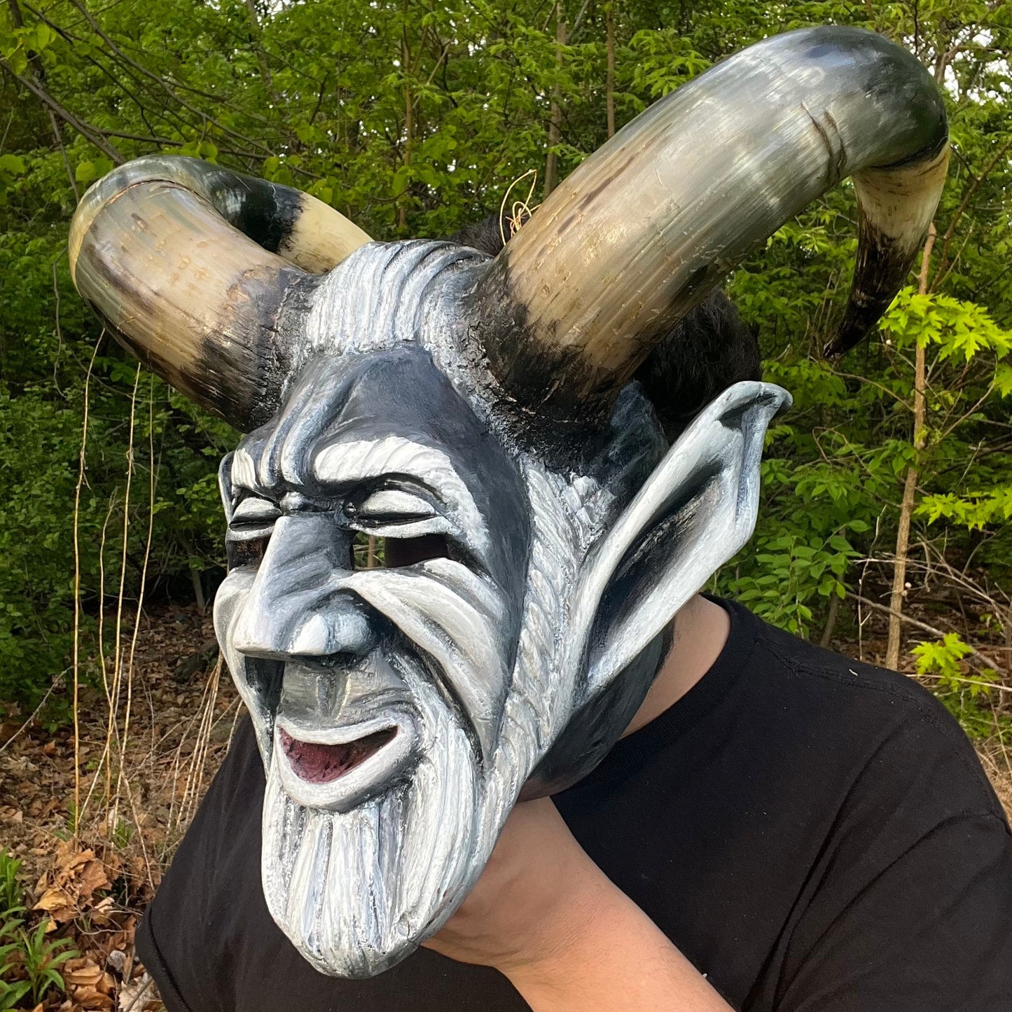 Vintage Hand crafted Krampus mask with real bull horns.