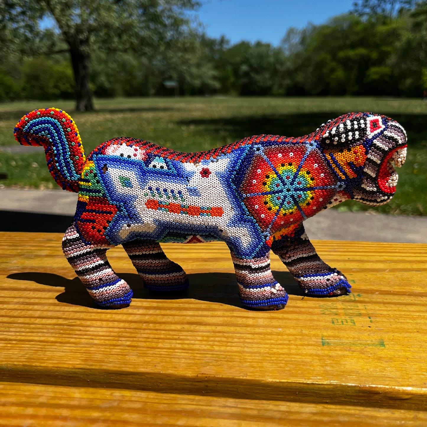 Vintage hand crafted Huichol Jaguar.
