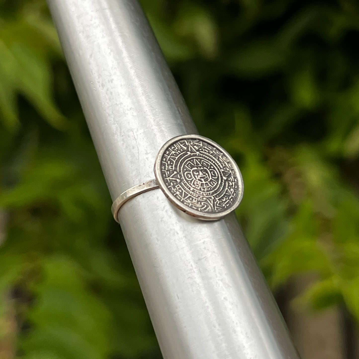 Vintage Sterling silver Aztec calendar ring. Size