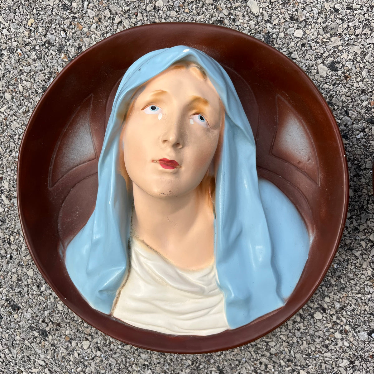1960s Chalkware Christ and Mary plaques.