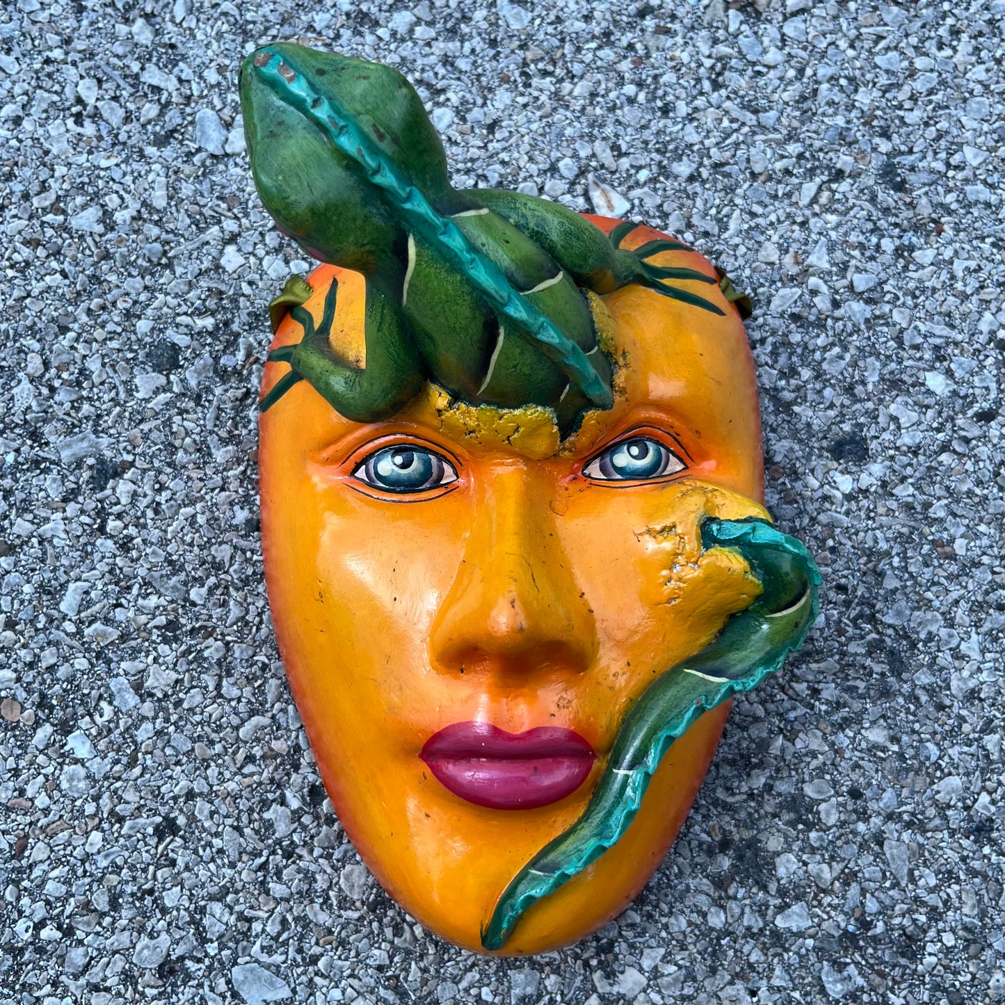90s Decorative clay iguana mask.