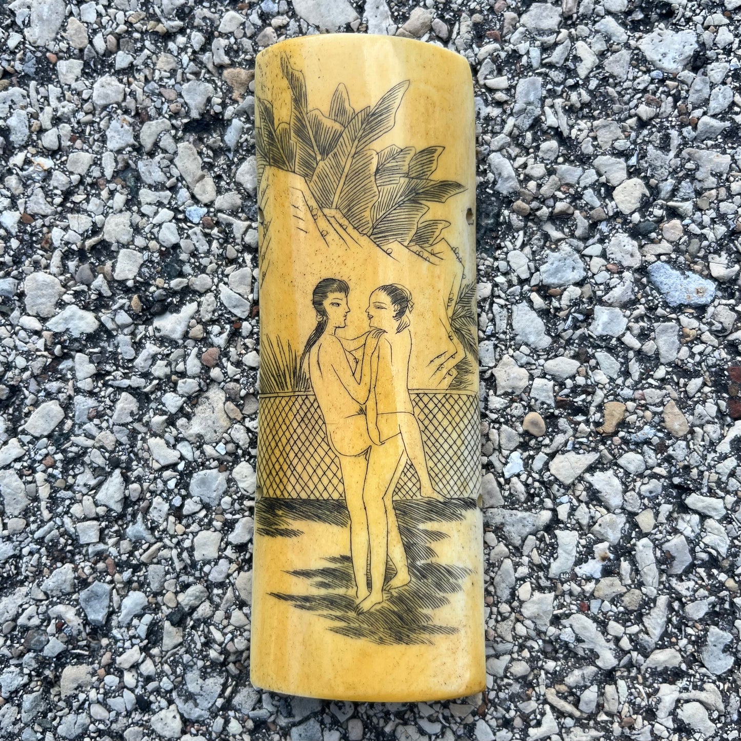 Vintage Chinese erotic scrimshaw on real ox bone.