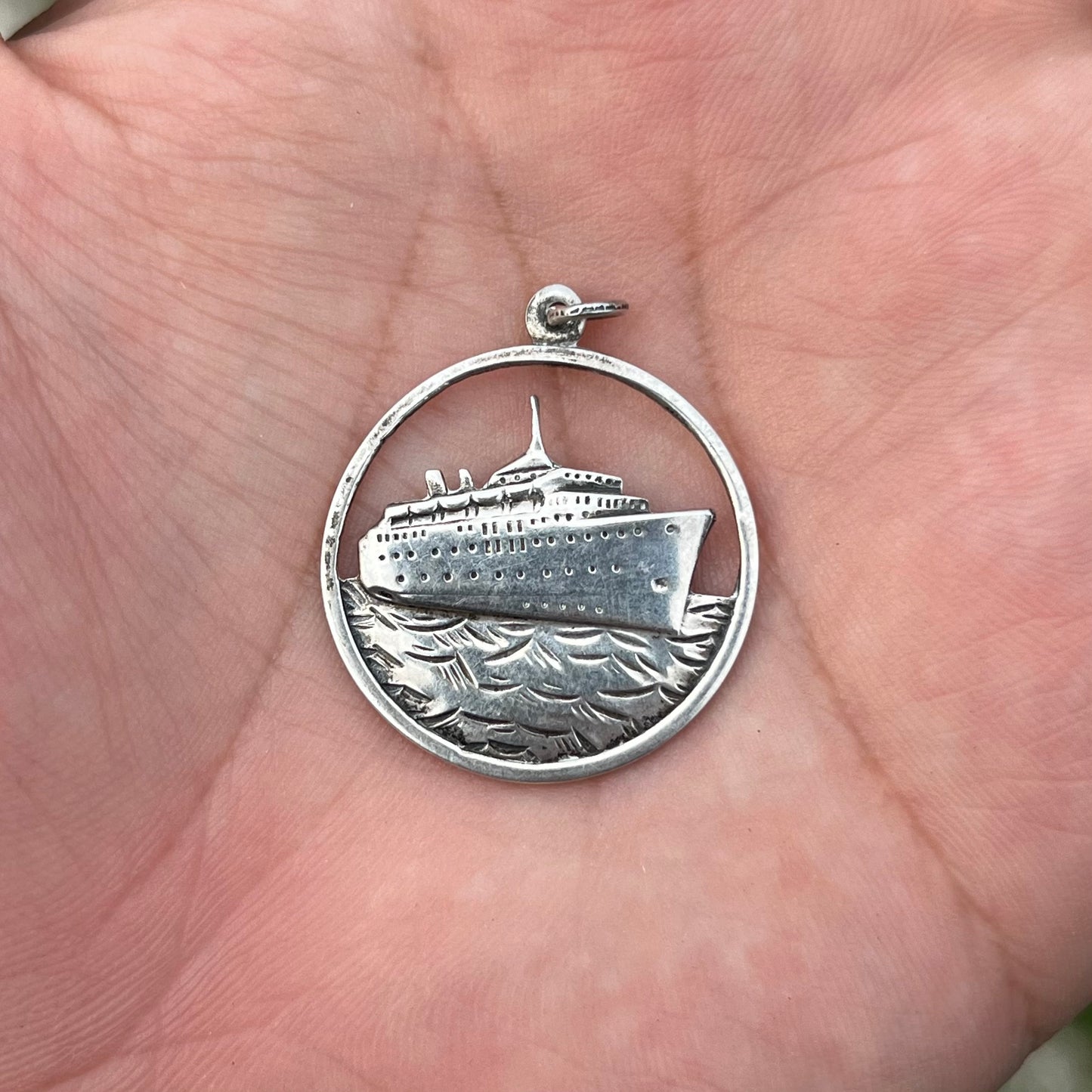 Vintage Sterling silver cruise ship pendant.