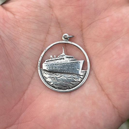Vintage Sterling silver cruise ship pendant.