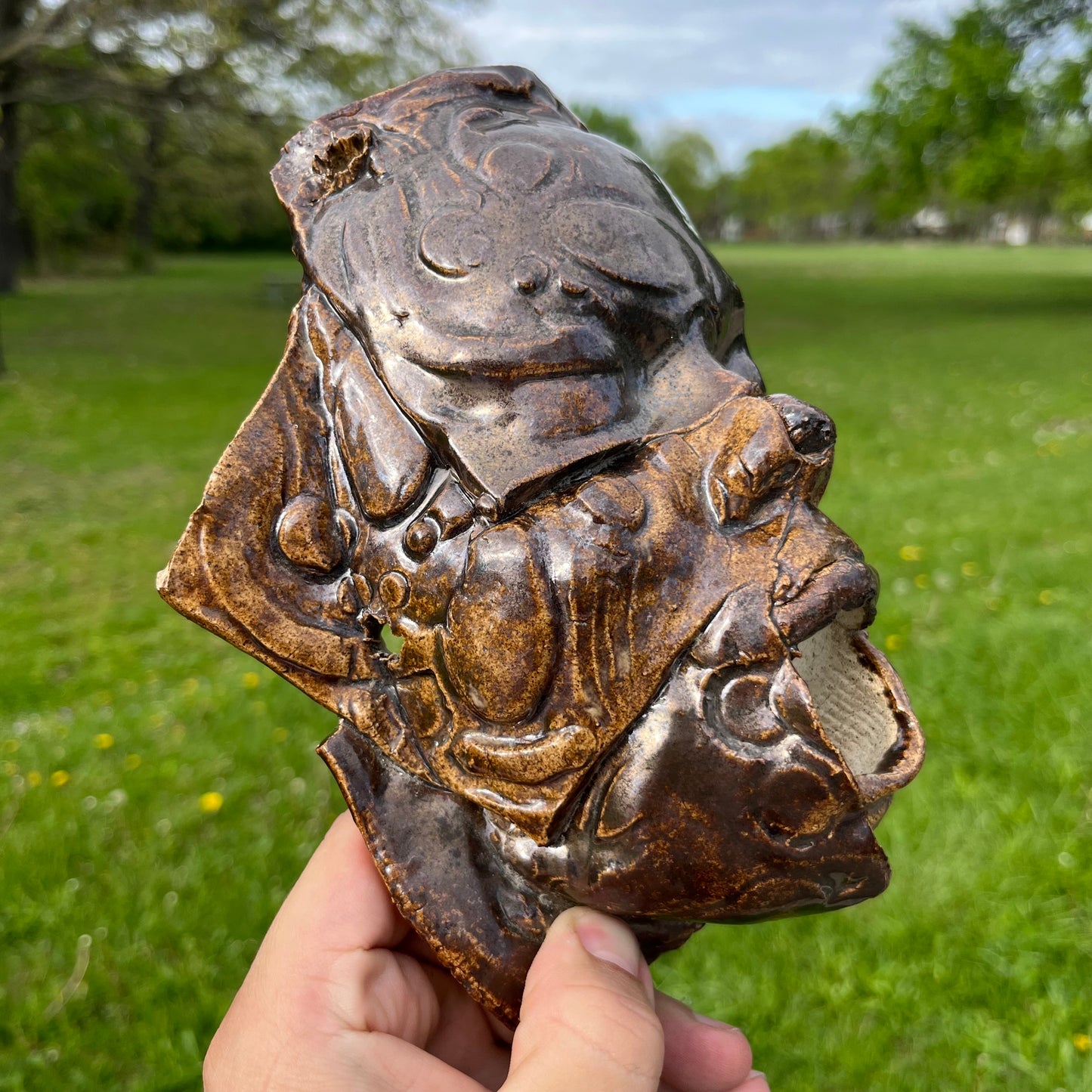 90s Hand crafted clay “Death mask” inspired sculpture.