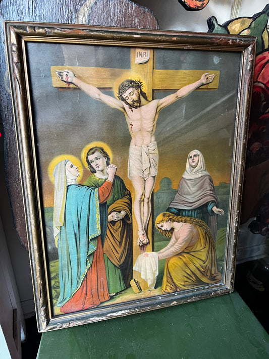 1940s Crucifixion of Christ lithograph.
