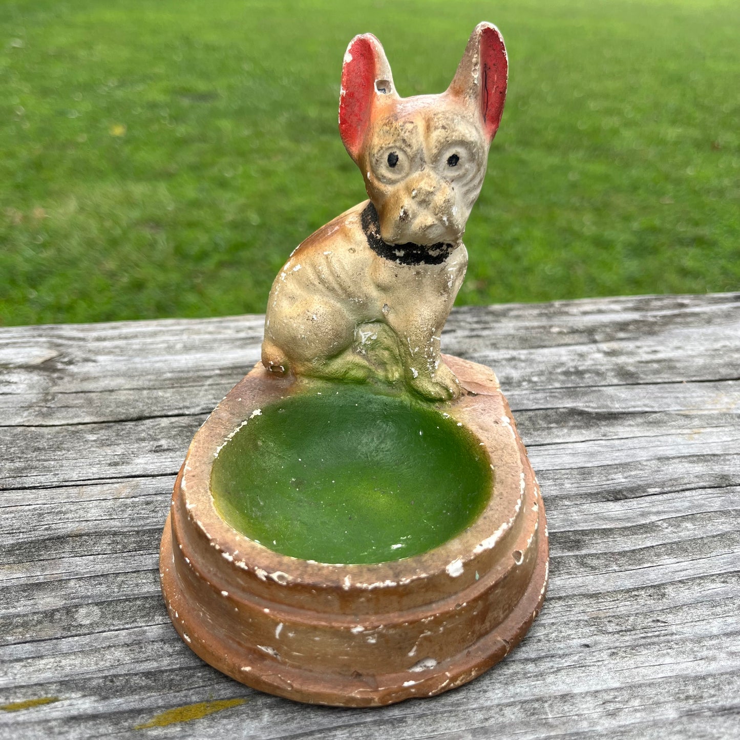 1940s Chalkware frenchie dish.