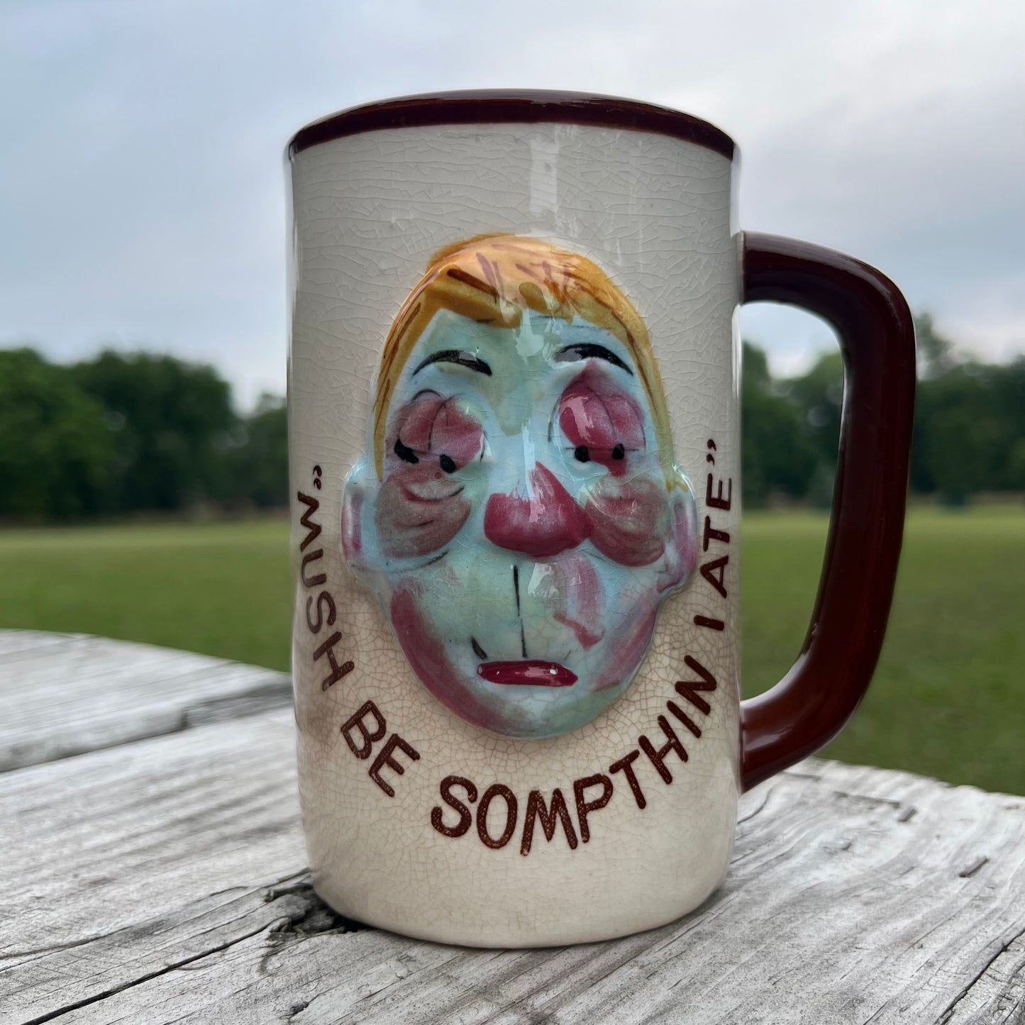 1950s “Mush be something I ate” mug.