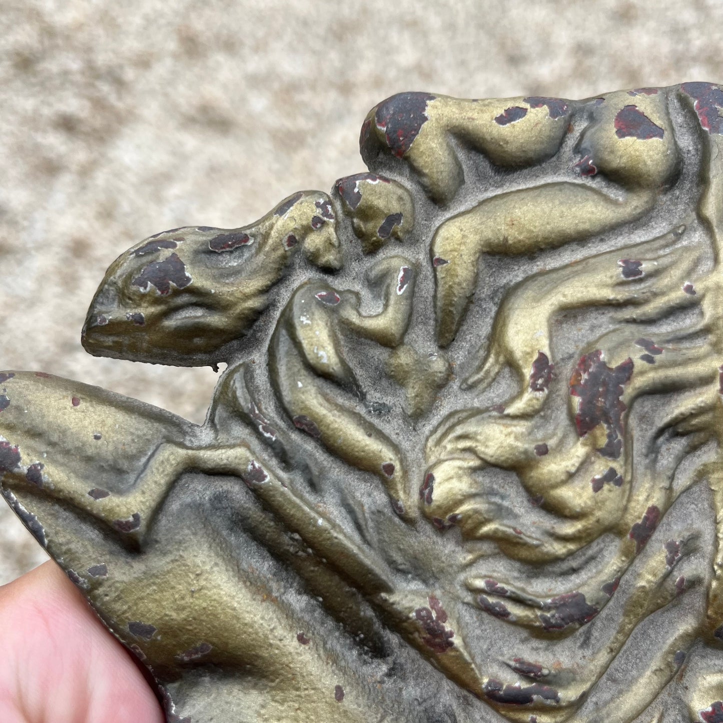 Vintage erotic cast iron Freud illusion. “Whats on a mans mind”.