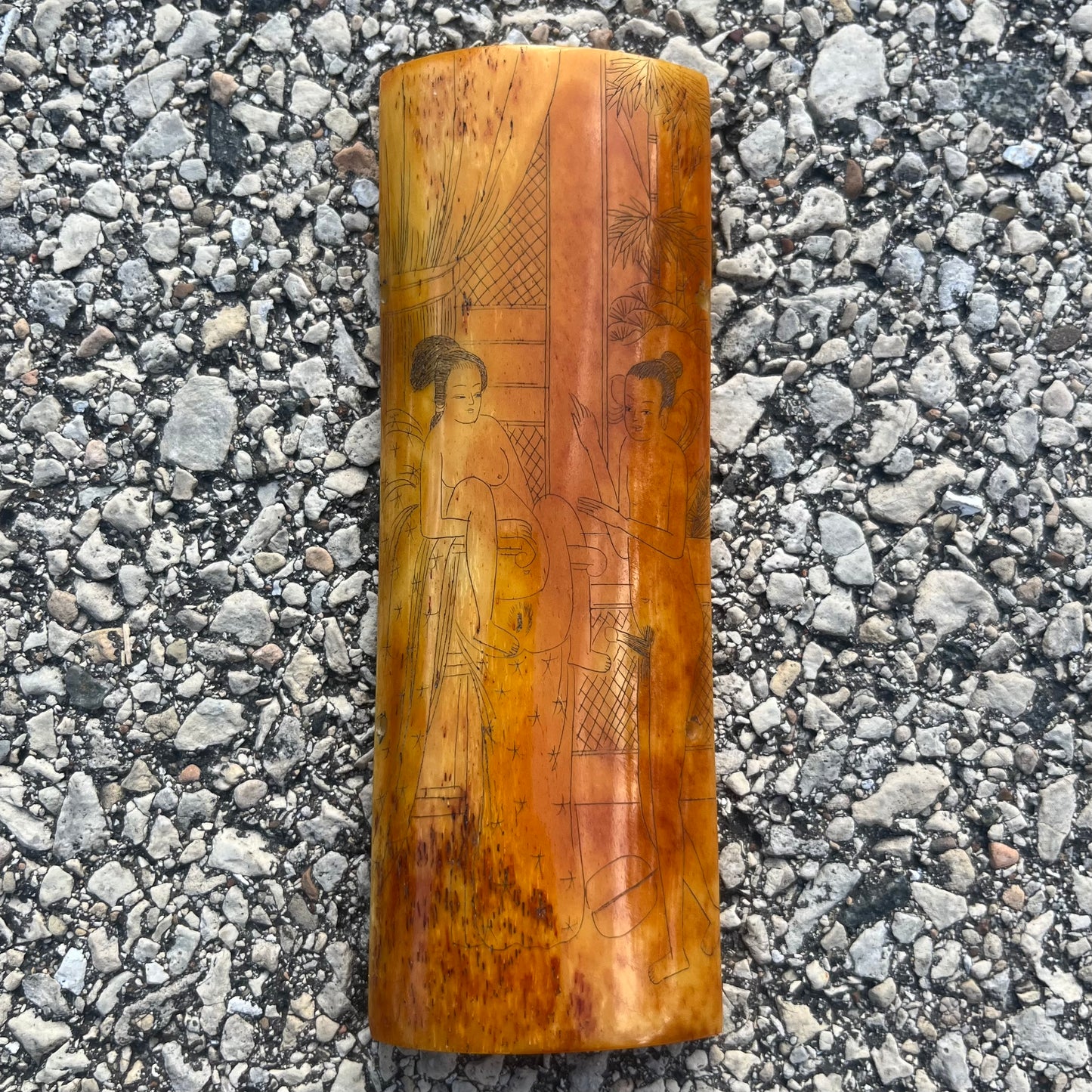 Vintage Chinese erotic scrimshaw on real ox bone.