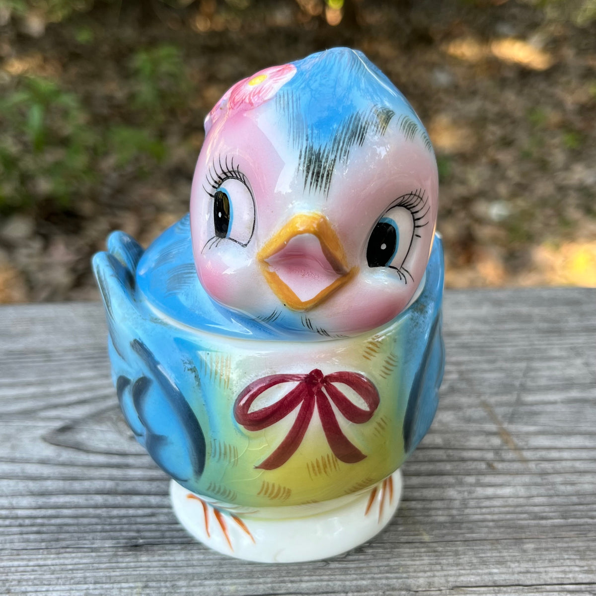1950s Ceramic blue bird jar.