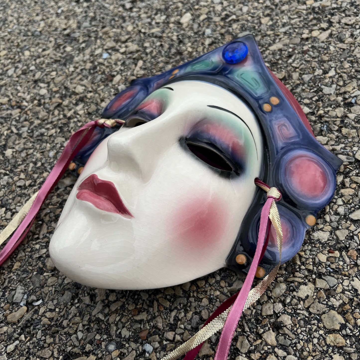 1980s Ceramic clay art Queen mask.