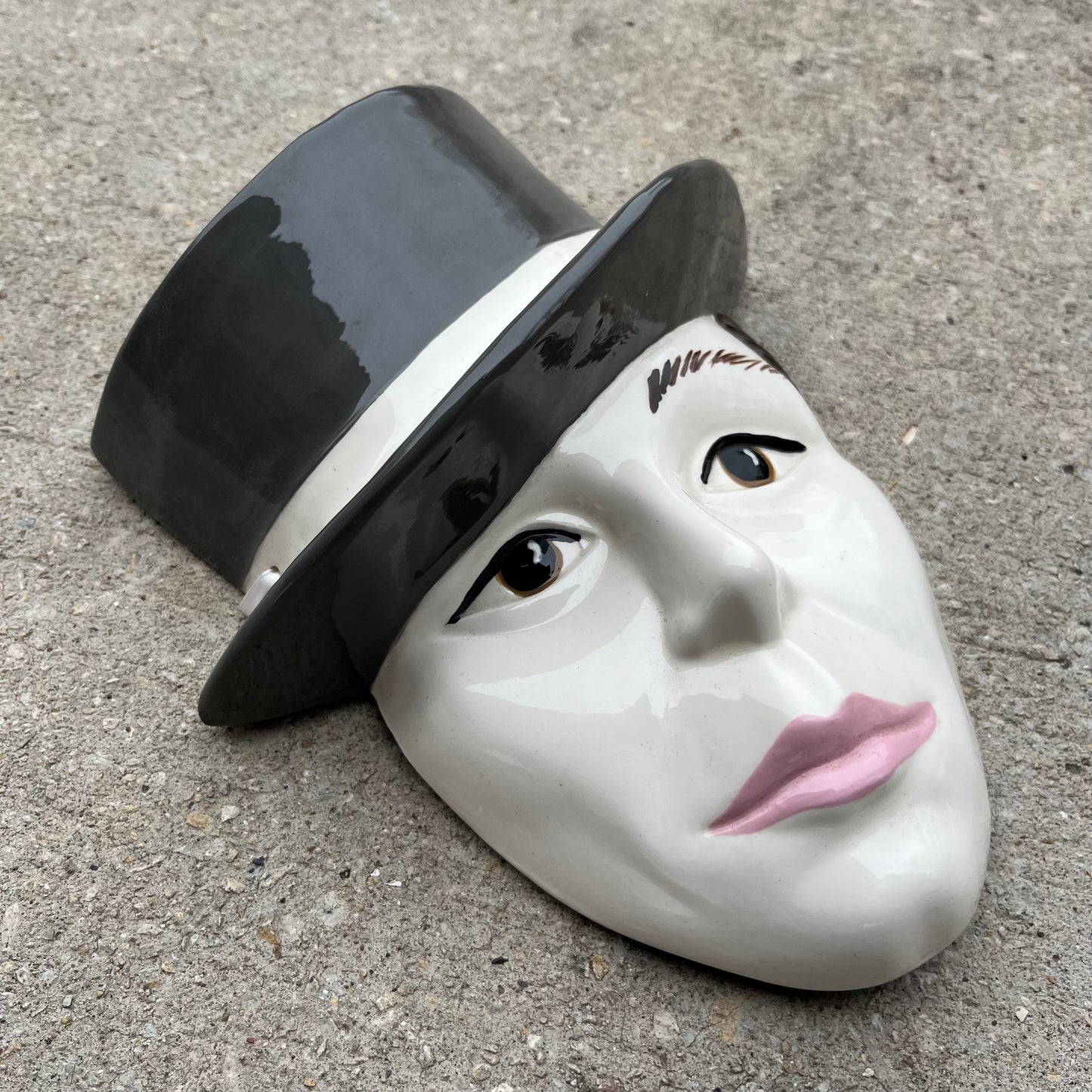 1980s Ceramic top hat mask.