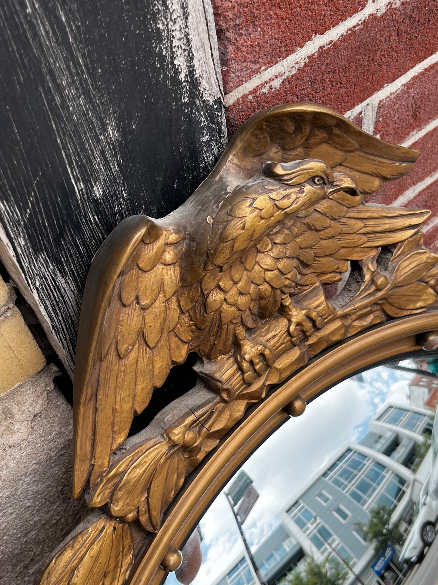 1950s Wooden federal style bullseye eagle mirror.