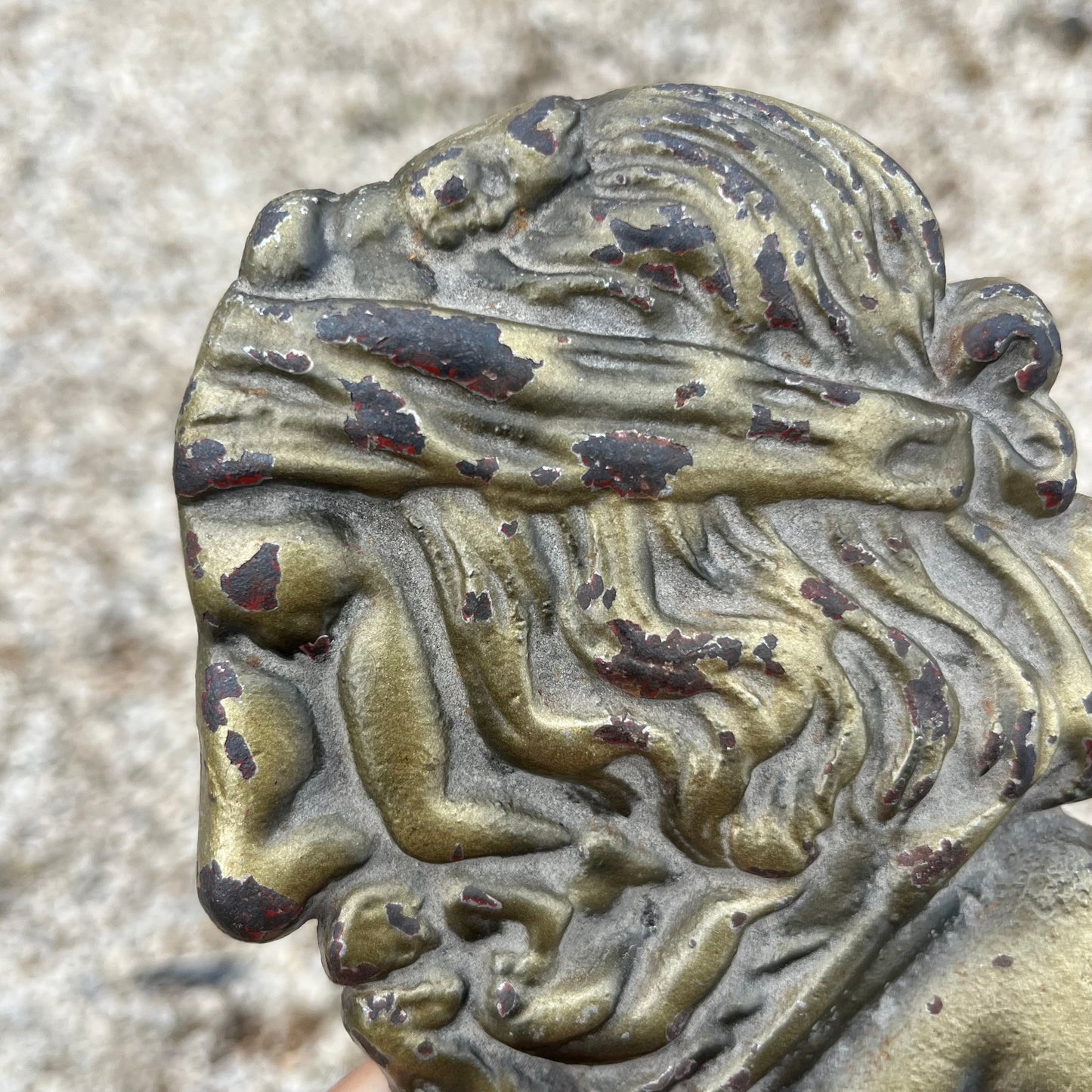 Vintage erotic cast iron Freud illusion. “Whats on a mans mind”.