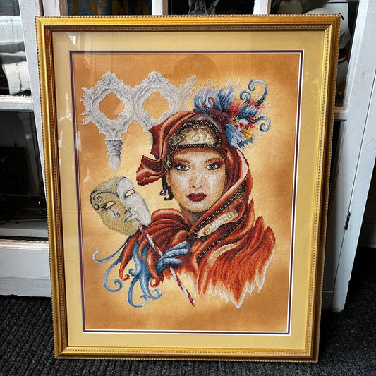 1970s Masquerade ball needlepoint.