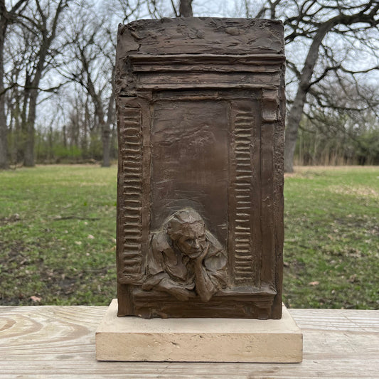 1969 Burton Silverman “Waiting” foundry stone sculpture.