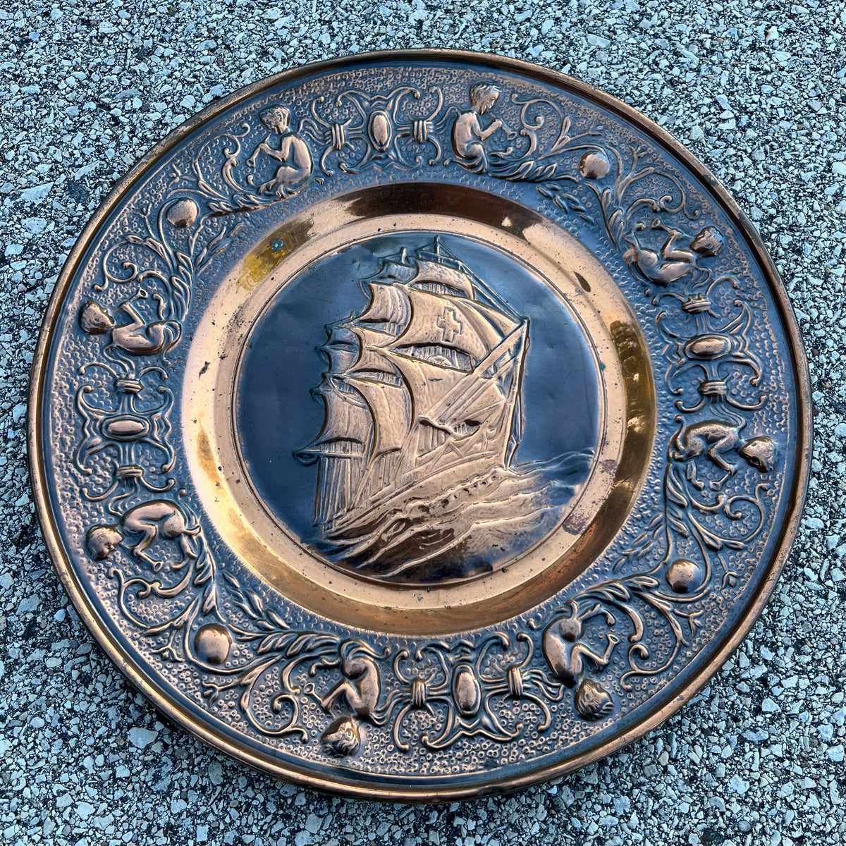 Vintage copper nautical plaque set.