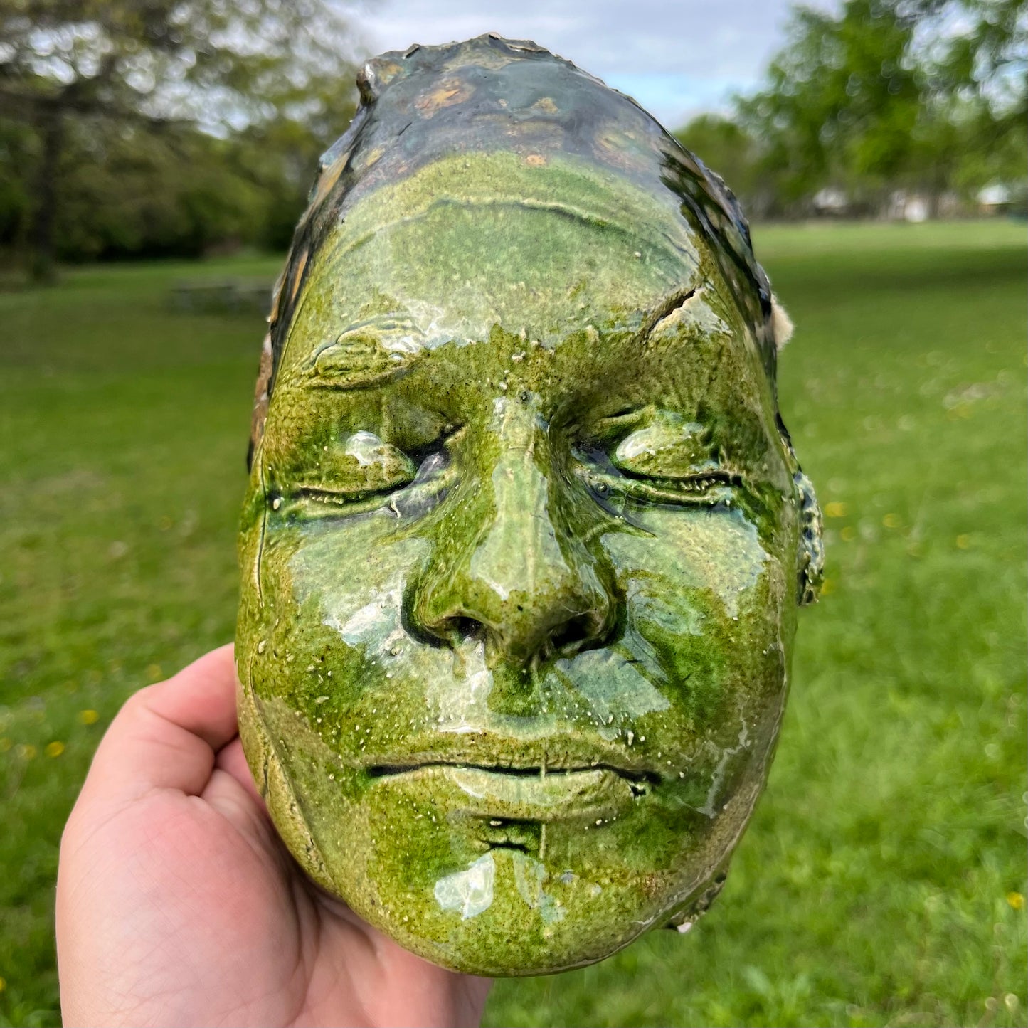 90s Hand crafted clay “Death mask” inspired sculpture.