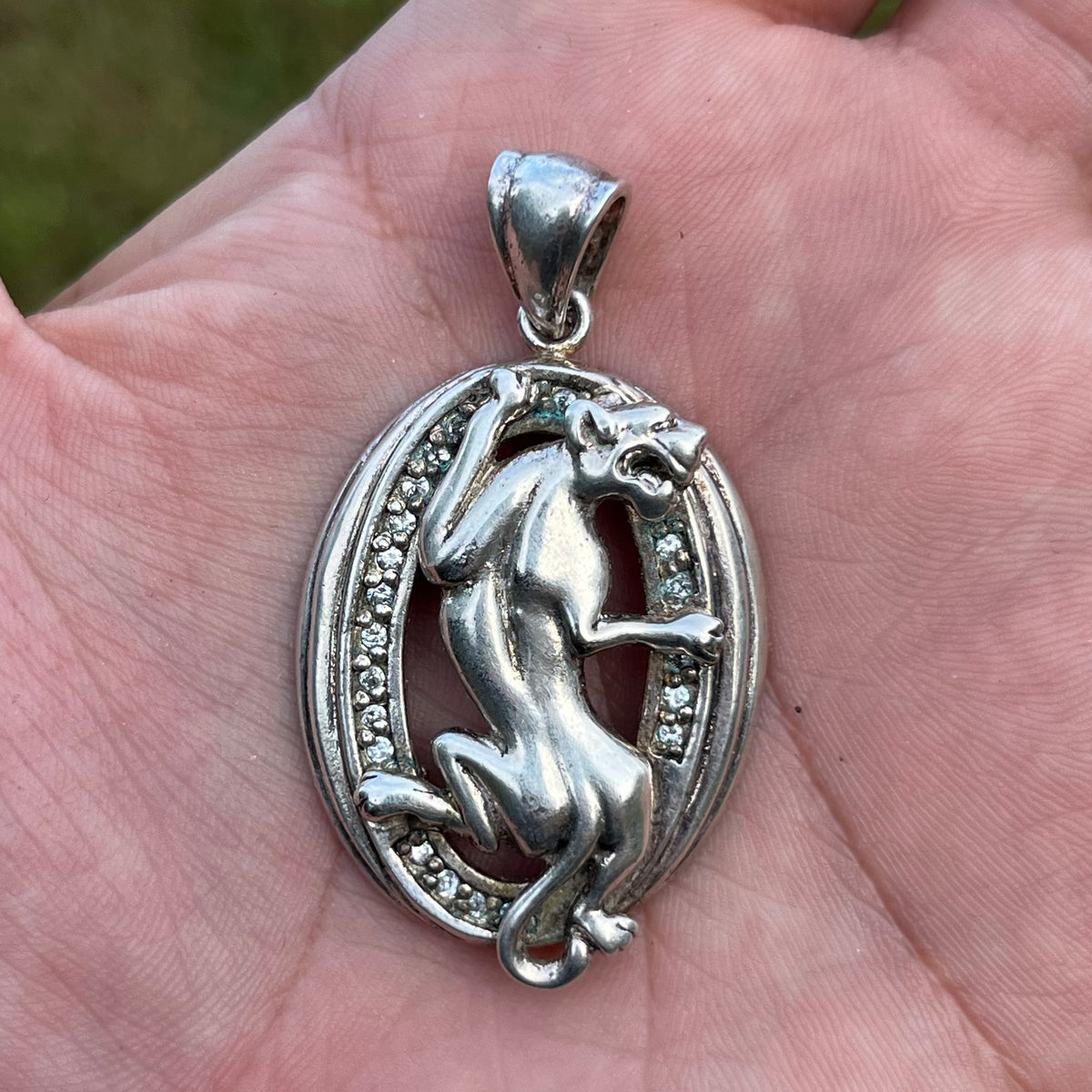 Vintage Sterling silver panther pendant.
