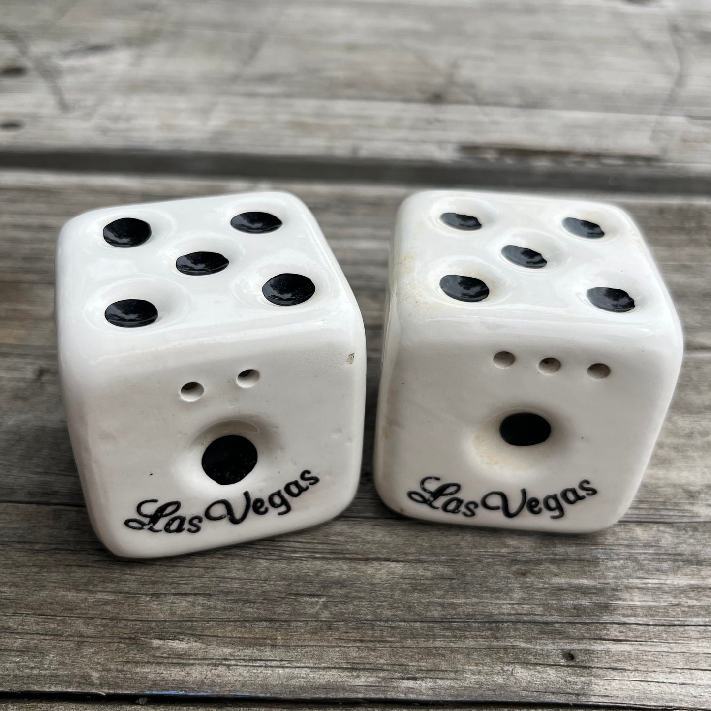 Vintage dice salt n’ pepper shakers.