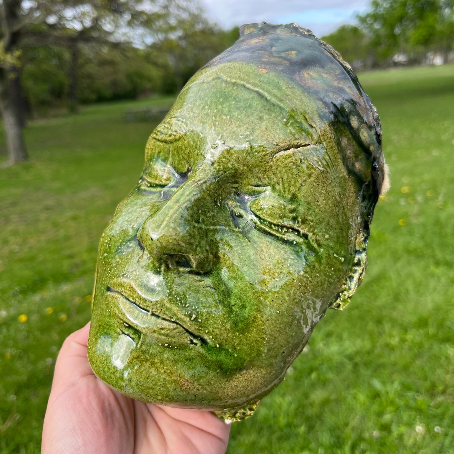 90s Hand crafted clay “Death mask” inspired sculpture.