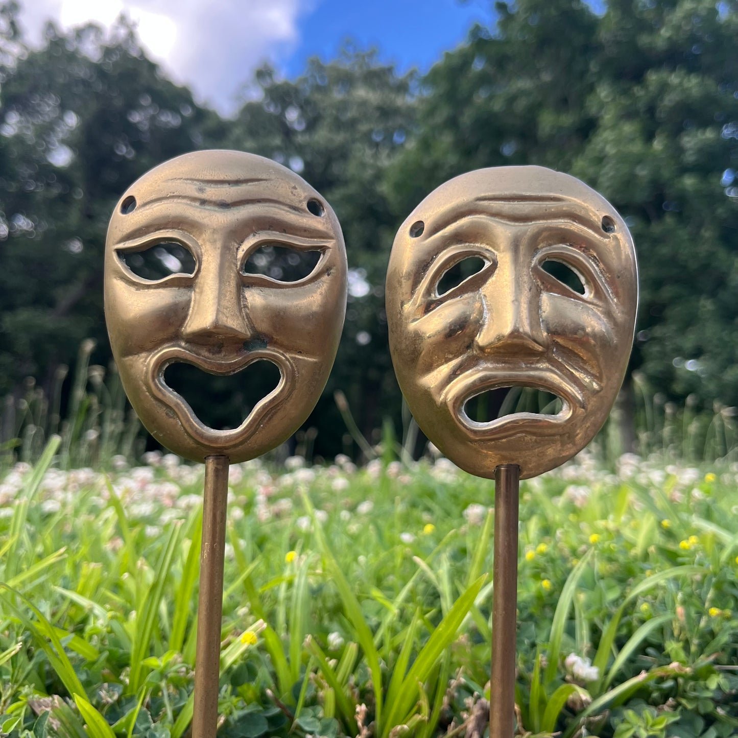 Vintage brass drama masks.