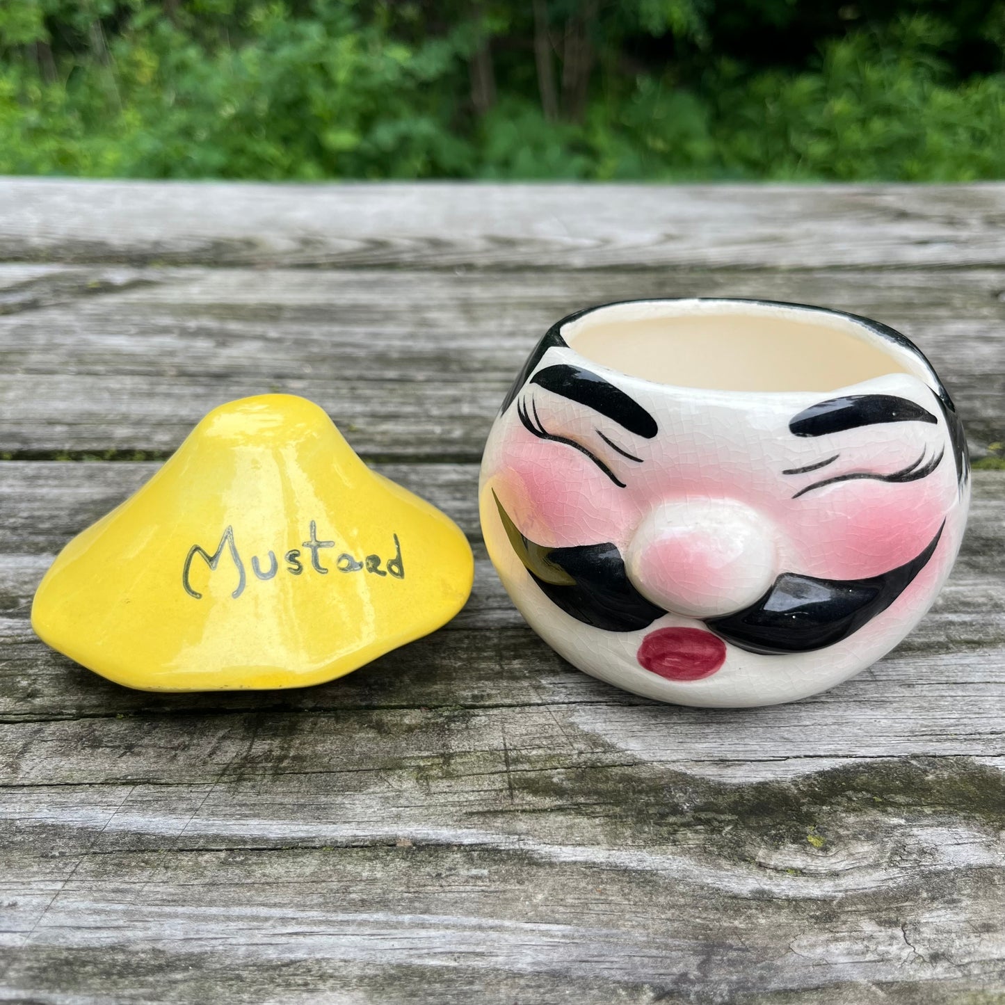 1950s Ceramic mustard man condiment jar.