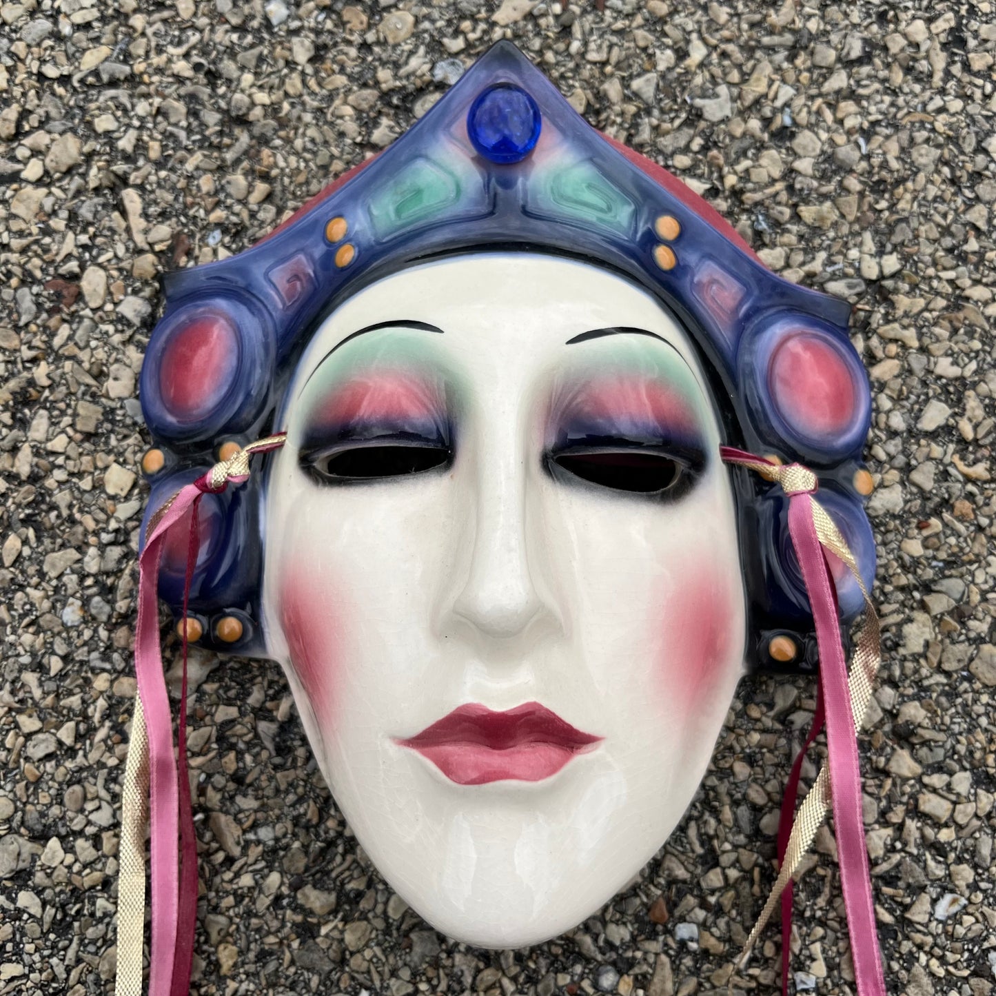 1980s Ceramic clay art Queen mask.