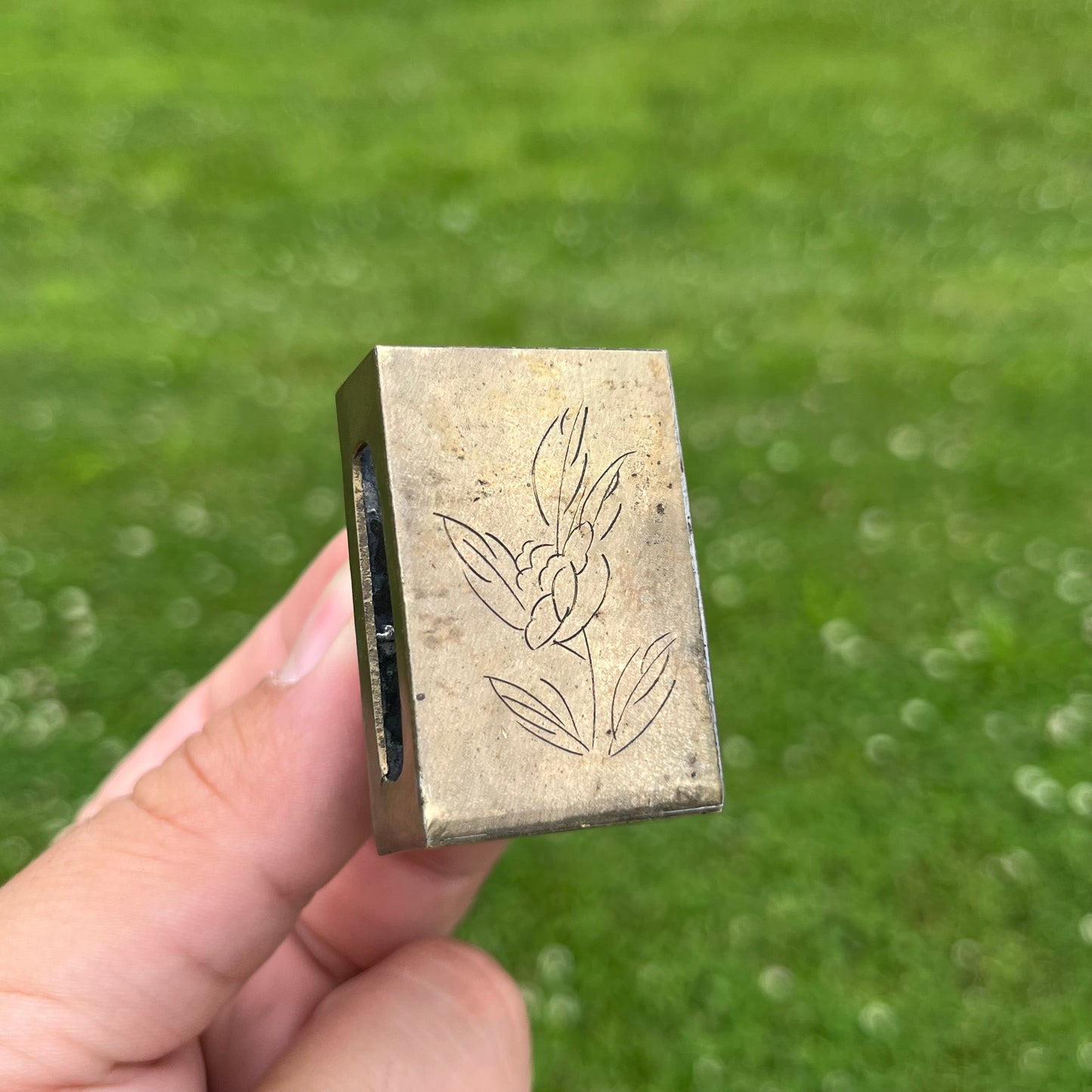 Vintage brass cat matchbook safe.