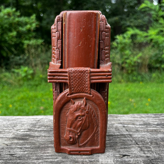Vintage Syrico lucky horseshoe brush holder.