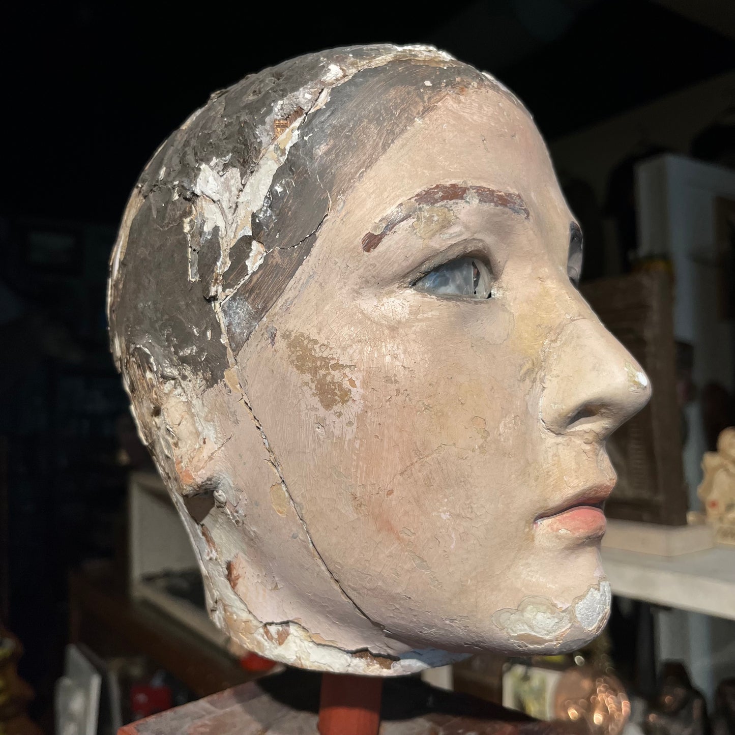 Early 1900s wooden mannequin head.