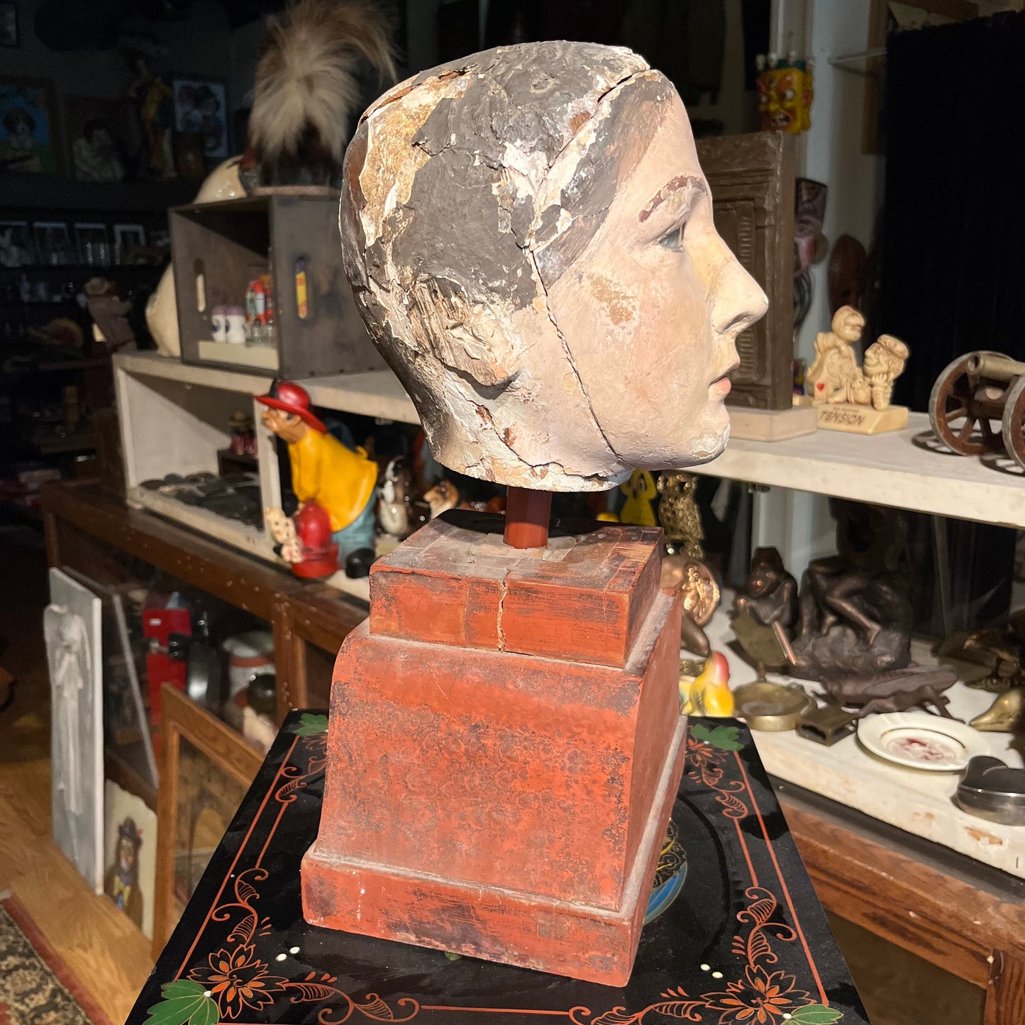Early 1900s wooden mannequin head.