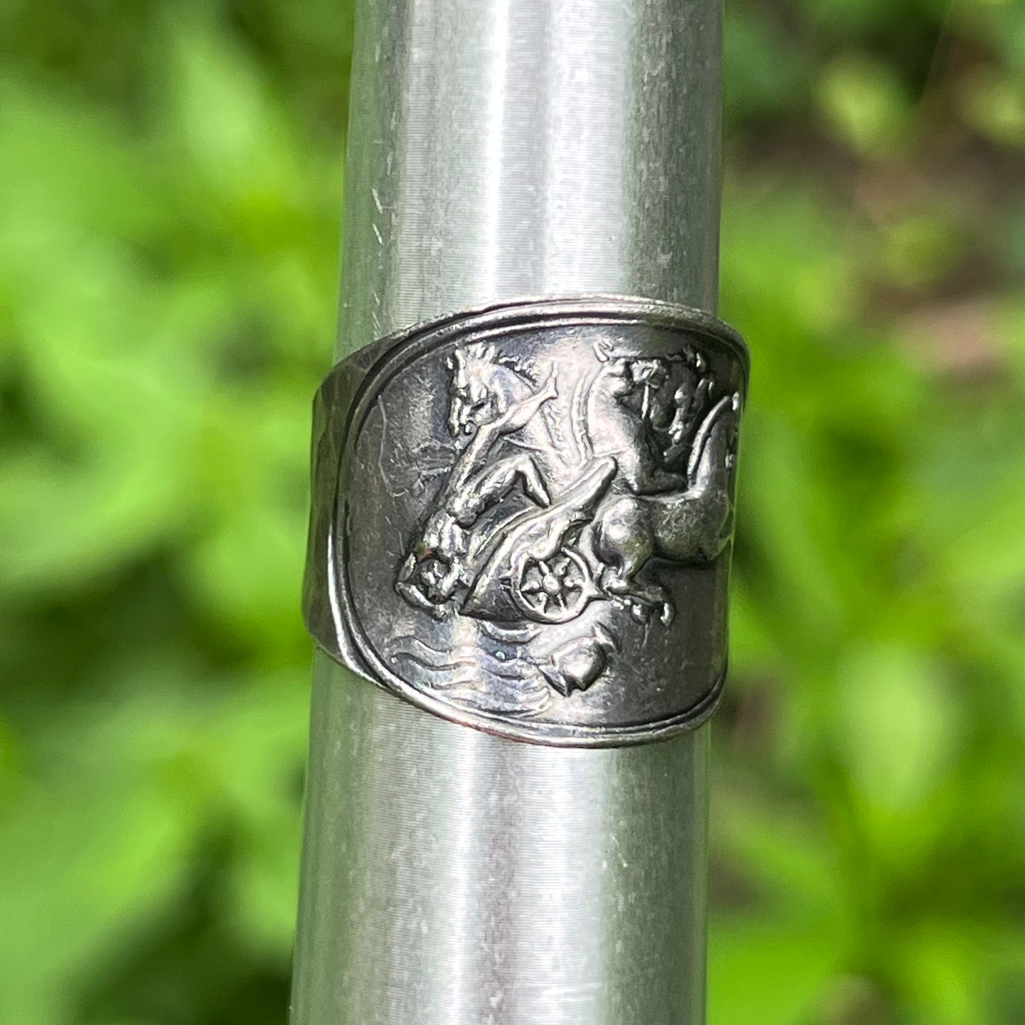 Vintage Sterling silver ”The fall of Pheaton” ring. Size 7.5.