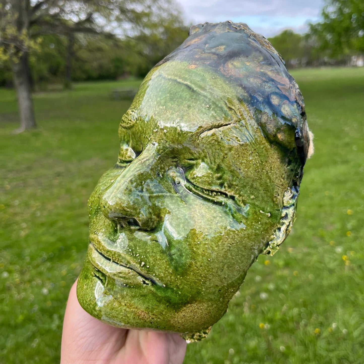 90s Hand crafted clay “Death mask” inspired sculpture.