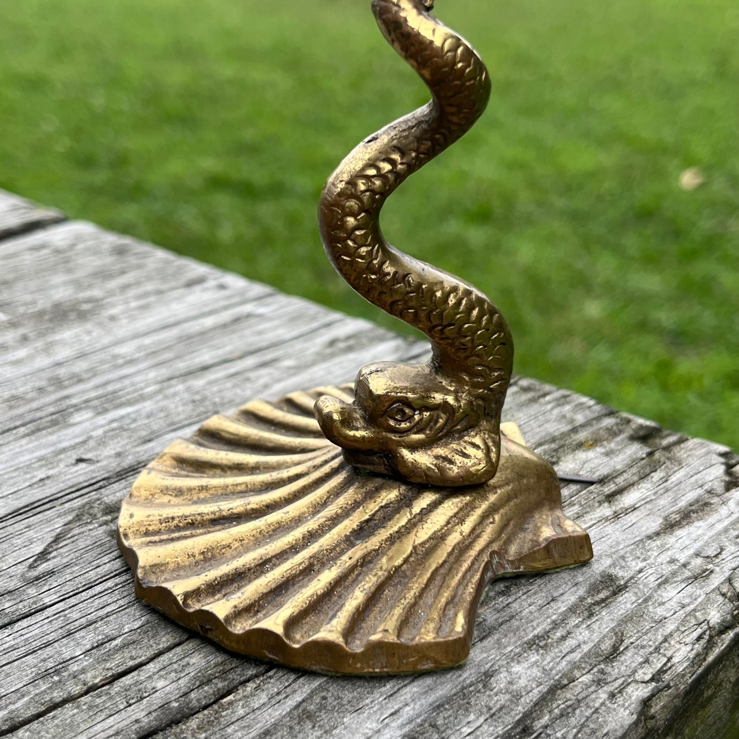 Rare 1950s brass serpent tabletop lighter.