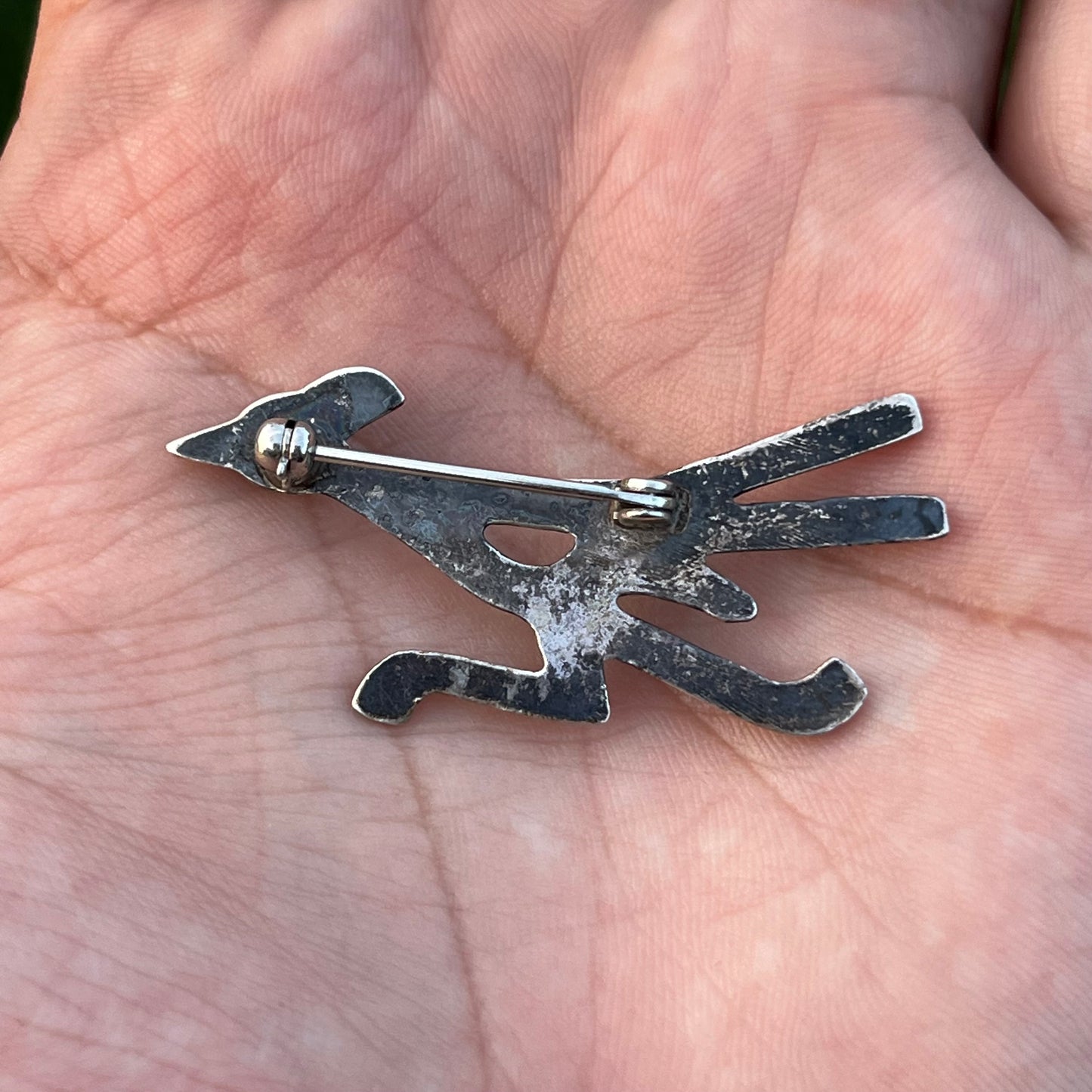 Vintage Sterling silver Roadrunner pinback.