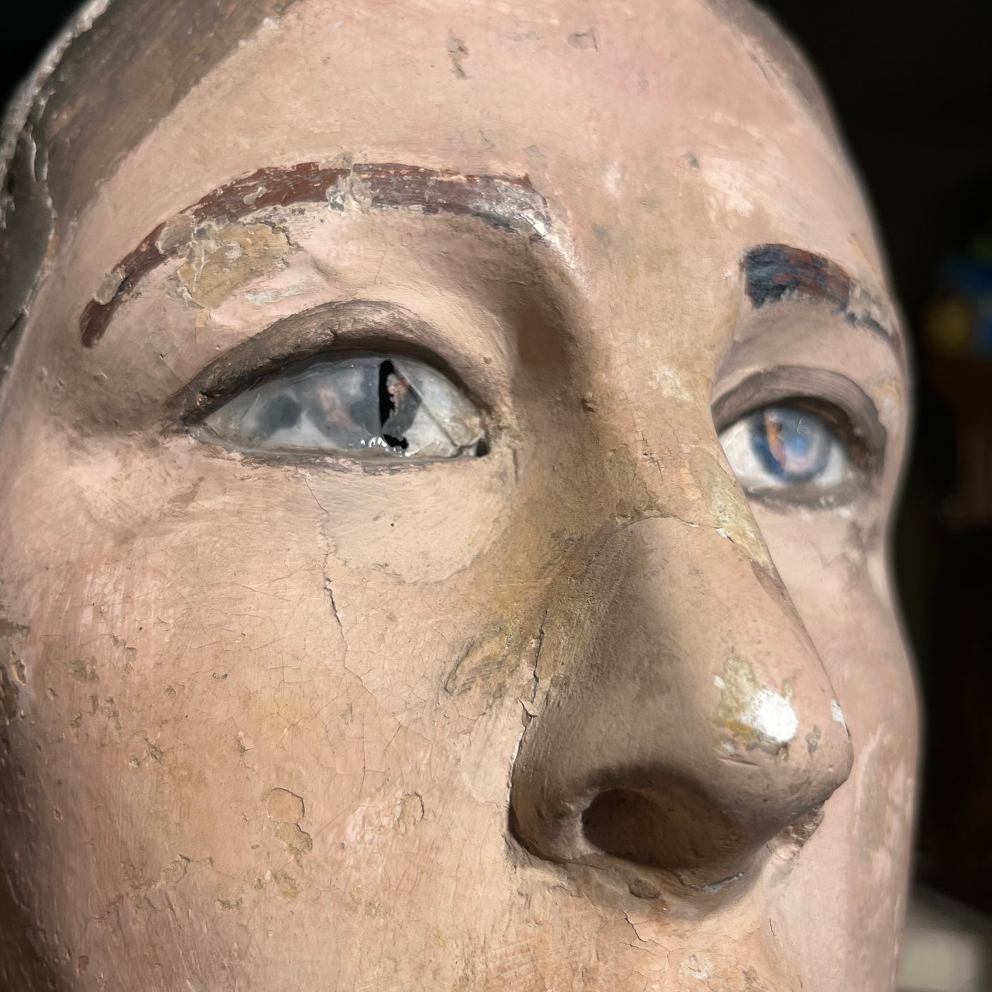 Early 1900s wooden mannequin head.