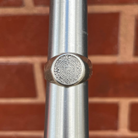 Vintage Sterling silver Aztec calendar ring. Size 11.25.
