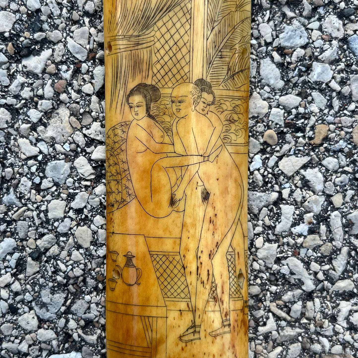 Vintage Chinese erotic scrimshaw on real ox bone.