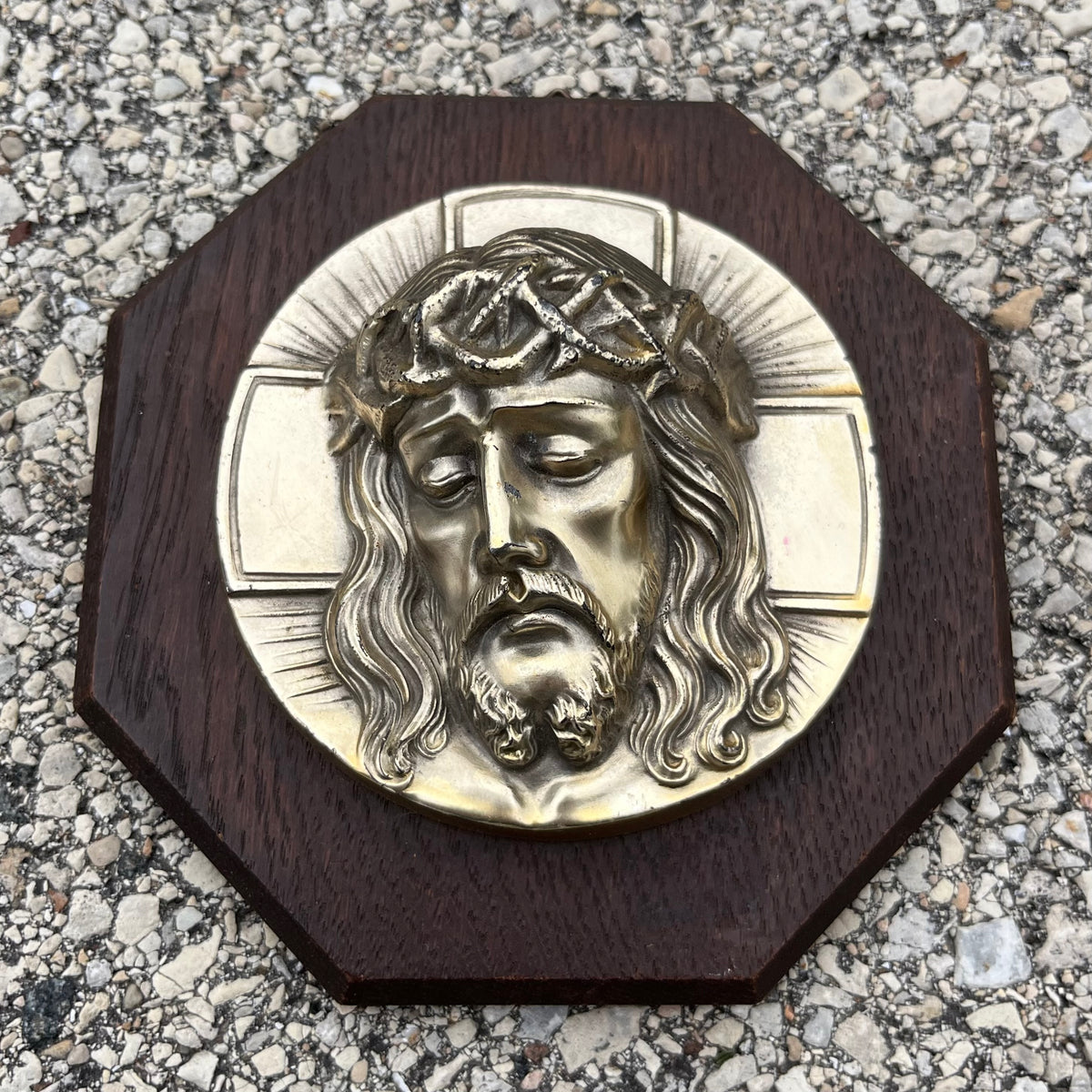 Vintage German crown of thorns plaque.